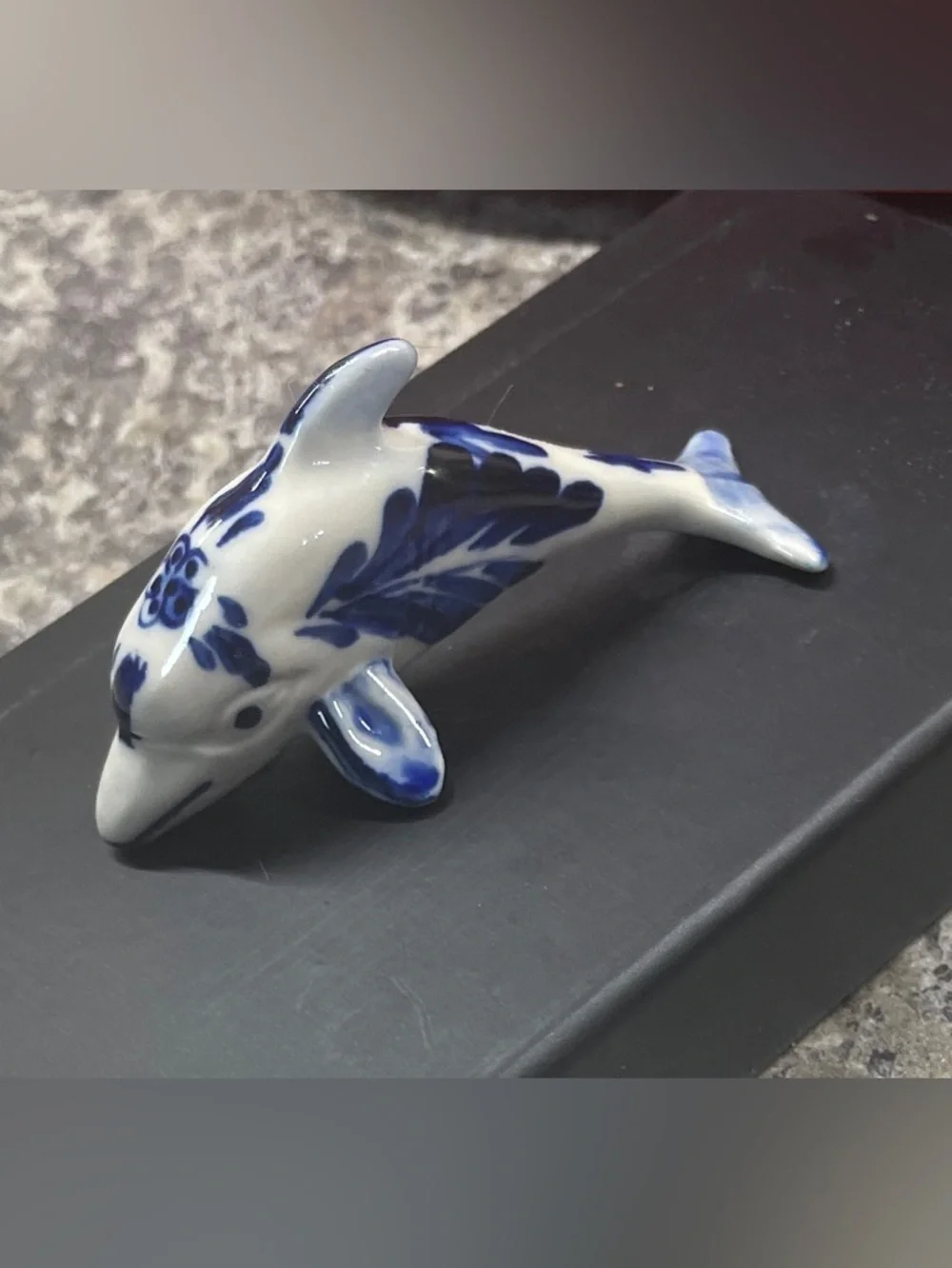 Blue and White Porcelain Dolphin Figurine - Decorative Fish Accent